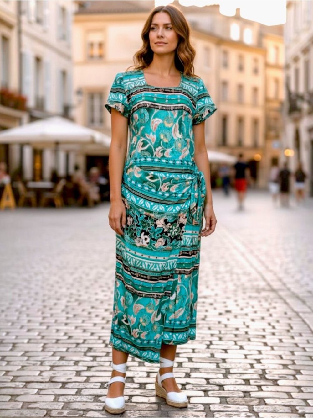 Vintage Jessica Howard Multicolor Scoop Neck Short Sleeve Midi Dress Size 4P EUC